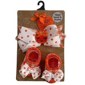Baby Essentials Infant Girls Halloween Headwrap and Socks Set 0-6 Months NWT